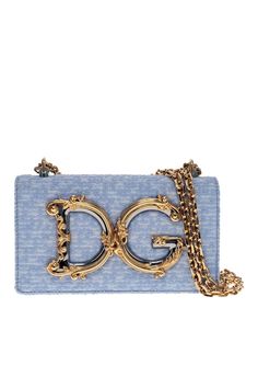 Dolce & Gabbana DG Girls Bouclé Logo Phone Bag Luxury Blue Shoulder Bag With Logo, Elegant Blue Bag With Logo, Elegant Blue Bags With Logo, Italian Fashion Brands, Dg Logo, Blue Tweed, Stefano Gabbana, Phone Bag, Luxury Fabrics