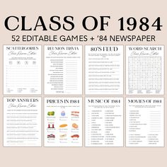 the class of 1934 printable game and newspaper