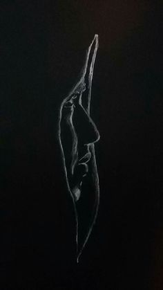 a black and white drawing of a woman doing a handstand in the dark