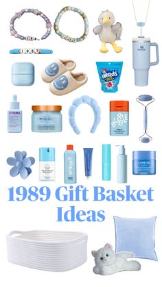 the gift basket is filled with items for baby's first birthdays and christmas gifts