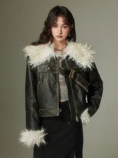 Introducing the perfect combination of style and warmth: the Luxe Faux Fur Leather Jacket! This uniquely chic and cozy piece is sure to keep you toasty while adding a luxe touch to your look. Treat yourself today! Material: Polyurethane Size: SML Model: 170cm/49kg Wears size M Length Bust Shoulder Sleeve Cuff S 54cm 112cm 46cm 59cm 29cm M 55cm 116cm 47cm 60cm 30cm L 56cm 120cm 48cm 61cm 31cm Faux Fur Leather Jacket, Fake Leather Jacket, Fur Leather Jacket, Leather Jacket Black, Black Leather Jacket, Leather Jackets Women, Cuff Sleeves, Outerwear Women, Faux Fur