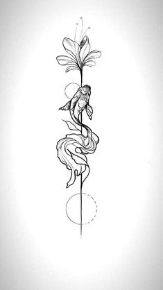 a black and white drawing of a flower on a pole with water running down it