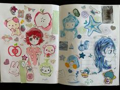 Messy Sketchbook Pages, Cute Sketchbooks, Sketchbook Spread, Cute Sketches, Sketchbook Art Journal, Sketchbook Ideas, Cute Doodle Art, Kawaii Design