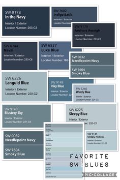 a bunch of blue and white business cards with different font styles on them, all in various