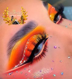 Very Easy Makeup, Photographic Makeup, Crazy Eye Makeup, Orange Eye Makeup, Maquillage Yeux Cut Crease, Evening Eye Makeup, Smokey Makeup, Bright Eye Makeup, Rhinestone Makeup