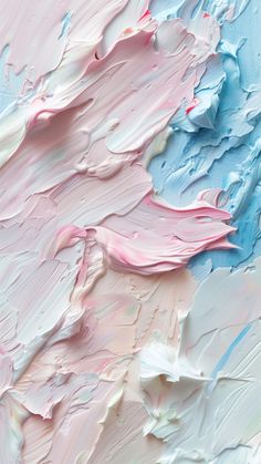 an abstract painting with blue, pink and white colors