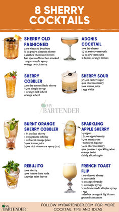 Sherry Cocktails Sherry Cocktails, Cheers Bar, Fruity Alcohol Drinks, Wine Cocktail Recipes, Homemade Alcohol, Spicy Drinks, Alcholic Drinks, Sherry Wine