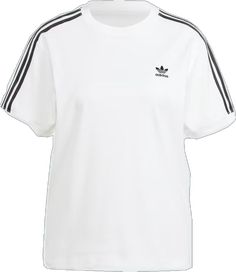 Adidas Three Stripes Streetwear T-shirt, Adidas Sporty T-shirt With Contrast Stripes, Sporty Striped T-shirt For Streetwear, Adidas Athleisure T-shirt With Side Stripes, Adidas Contrast Stripes Crew Neck T-shirt, Adidas Crew Neck T-shirt With Contrast Stripes, Striped T-shirt With Three Stripes For Streetwear, Striped Three Stripes T-shirt For Streetwear, White Sports T-shirt With Side Stripes