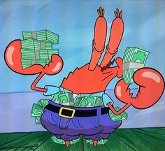 a cartoon character holding money in his hands