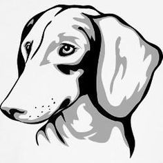 a black and white drawing of a dog's head