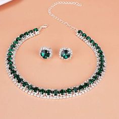 Green Alloy Jewelry For Party, Green Alloy Party Jewelry, Party Jewelry Sets With Rhinestones And Alloy, Green Rhinestone Jewelry Sets For Party, Christmas Party Jewelry With Cubic Zirconia, Green Crystal Rhinestone Jewelry Sets, Green Crystal Jewelry Sets With Rhinestones, Crystal Jewelry For Christmas Party, Christmas Wedding Rhinestone Jewelry