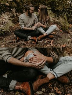 two people sitting on the ground with their hands around each other