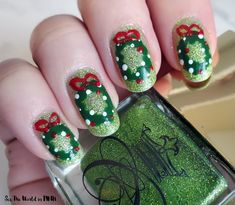 Manicure Monday Christmas Wreath Nails See the World in PINK Wreath Nails, Pink Oval Nails, Pink Christmas Nails, Manicure Monday, Festive Nail Designs, Ultra Beauty, Makeup Nails Designs, Holiday Nail Designs