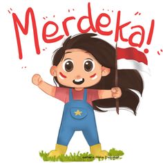 a cartoon girl holding a flag and the words merdelka