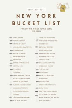 the new york bucket list is shown