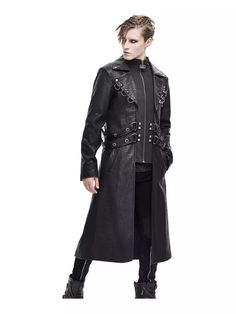 The Drax Trench Coat Gothic Trench Coat, Leather Rings, Gothic Coat, Punk Design, Overcoat Jacket, Long Leather Coat, Trench Coat Men, Leather Trench, Leather Ring