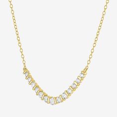 Elevate your jewelry collection with this stunning Women's Lab-Created White Sapphire Chevron Necklace, beautifully set in 14K Gold Over Silver. The elegant chevron design sparkles with 13 round lab-created sapphires, adding a chic touch to any outfit. This 18-inch necklace features a secure spring ring clasp and a polished cable chain, making it both stylish and comfortable to wear. Perfectly packaged in a gift box, it's an ideal choice for treating yourself or gifting to someone special. With… Chevron Necklace, Chain Making, Chevron Design, Yes Please, White Sapphire, Cable Chain, Spring Rings, Jewelry Collection, Sapphire