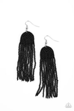 Strands of black seed beads gently curve into the arch of a rainbow, resulting in a tasseled bohemian fashion. Earring attaches to a standard post fitting.

 Sold as one pair of earrings. Mobile Boutique, The Arch, Black Seed, Rainbow Earrings, Fish Hook Earrings, Paparazzi Accessories, Olive Branch, Black Earrings, Affordable Jewelry