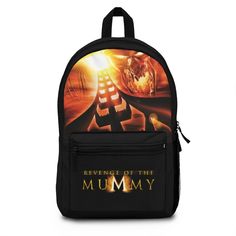 "Universal Studios Revenge of The Mummy Ride Backpack. Perfect for trips to the Theme Parks, School, or Everyday use! Got space? With our roomy and durable backpack, you will have plenty! This bag is made from spun polyester and weights 1.3 lbs - just enough to be light, strong and long-lasting. Grab it, stow it, throw it onto the seat next to you, this backpack can take it, and so will you, wherever you go! : 100% polyester : Lightweight and waterproof : Adjustable shoulder straps : Custom name Themed Travel Backpack Bags, Themed Travel Bags For Back To School, Mummy Bag, Studio Bag, Fancy Packaging, Sewing Tags, Holiday Time, Backpack Purse, Revenge