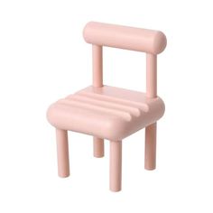 a pink plastic chair sitting on top of a white floor