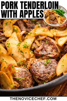 pork tenderloin with apples in a skillet