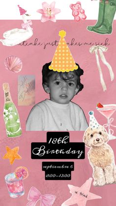 a child with a birthday hat and other items