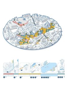 an illustrated diagram of a city with lots of buildings