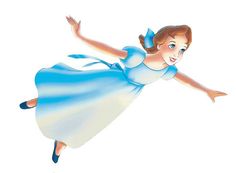 a woman in a blue dress flying through the air