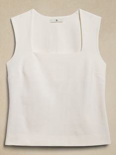 Everywhere Ponte Square-Neck Top | Banana Republic Versatile Stretch Square Neck Top, Fitted Square Neck Top With Built-in Bra, Square Neck Tops With Built-in Bra, Trendy Non-stretch Square Neck Tops, Bra-friendly Solid Color Square Neck Top, Ponte Fabric, Top Banana, Square Neck Top, Pop Fashion