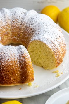 a lemon bunt cake on a white plate