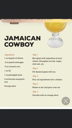 a poster with an image of a glass filled with liquid and the words jamaican cowboy on it