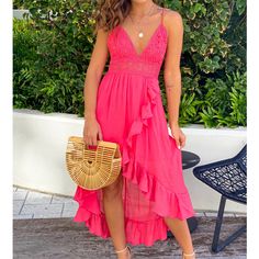 Size Small Nwt. Purchased From Saved By The Dress. Smoke -Free Home. Flirty Midi-length Sundress For The Beach, Flirty Midi Sundress For The Beach, Flirty Midi-length Beach Dresses, Cute Short Dresses, Black Ruffle Dress, Saved By The Dress, Coral Lace, Lace Sleeveless Top, Trendy Boutique