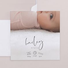 a baby's birth announcement with a photo on it