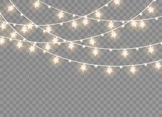 white christmas lights on transparent background with clippings for the effect of glowing stars