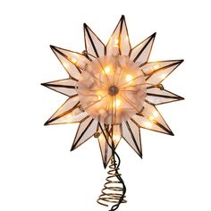 a star shaped light with many lights on it's sides and a spiral wire attached to the side