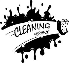 a black and white logo with the words cleaning service painted on it's side