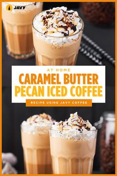 How to make Caramel Butter Pecan Iced Coffee at home using Javy Coffee Butter Pecan Iced Coffee, Espresso Machine Recipes, Recipe With Caramel, Ninja Coffee Bar Recipes, Cold Coffee Drinks Recipes, Caramel Iced Coffee Recipe, Caramel Iced Coffee, Caramel Butter, Javy Coffee