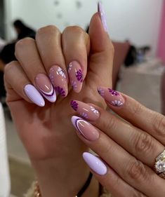 Short Acrylic Almond, Patterns Minimalist, Light Purple Nails, Dark Summer, Lilac Nails, Purple Acrylic Nails, Purple Nail Designs, Lavender Nails