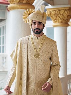 Buy Golden Color Sherwani,sherwani for Men,wedding Sherwani,groom Sherwani for Wedding,designer Wedding Sherwani,sherwani With Shwal,sherwani Online in India - Etsy Men Wedding Sherwani, Unique Mens Wedding Suits, Sherwani For Wedding, Rajasthani Bride, Groom Sherwani, Sherwani Groom