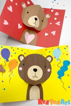 two paper cards with teddy bears on them