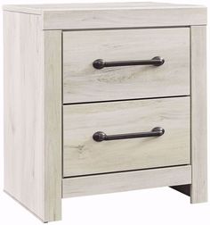 two drawers with handles on each side and an open drawer at the bottom, in whitewash