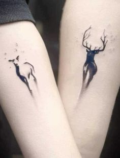 two deer tattoos on both arms