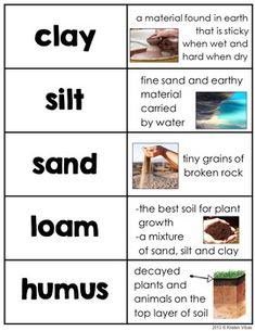 the different types of clay and sand are shown in this worksheet for kids