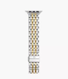 38/40/41mm and 42/44/45/49mm Two-Tone 18K Gold-Plated Bracelet Band for Apple Watch® MS20GL285048 - MICHELE® Luxury Adjustable Apple Watch Band With Solid Link, Classic Gold Stainless Steel Apple Watch Band, Luxury Adjustable White Gold Apple Watch Band, Luxury Gold Apple Watch Band With Bracelet Strap, Luxury White Apple Watch Band With Bracelet Strap, Modern Yellow Gold Bracelet Strap Watch Bands, Modern Yellow Gold Watch Bands With Bracelet Strap, Modern Gold Apple Watch Band With Polished Finish, Luxury White Gold Stainless Steel Apple Watch Band