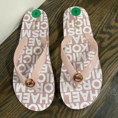 Michael Kors Women's Flip Flops Size 8 M Mk Logo New In Box Never Used Flip Flops Michael Kors, Women's Flip Flops, Logo New, Mk Logo, Michael Kors Shoes, 8 M, Flat Shoes Women, Loafer Flats, Pink White