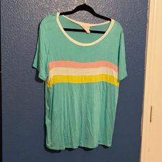 Soft Striped Tee. Washed, Never Dried. Never Worn. Size Large. Casual Green Color Block Tops, Green Casual Color Block Tops, Color Block Relaxed Fit Tops For Summer, Relaxed Fit Color Block Tops For Summer, Casual Color Block Tops For Spring, Spring Color Block Short Sleeve Top, Striped Graphic Tee For Spring, Green Color Block Top For Spring, Green Color Block T-shirt For Summer