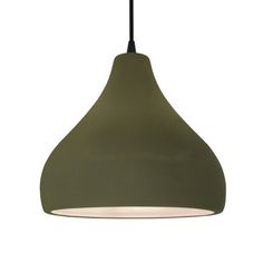 an olive green pendant light hanging from a ceiling