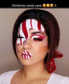 Christmas Make Up Looks, Candy Cane Makeup, Makeup Look Ideas, Holiday Eyeshadow, Flawless Face Makeup, Christmas Eyeshadow, Holiday Makeup Looks