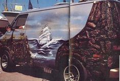 a van painted with an image of a ship