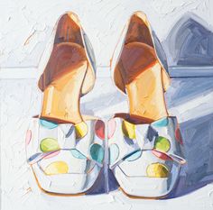 a painting of shoes on a white surface